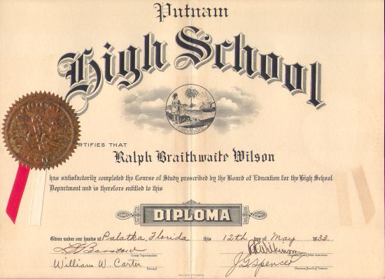 Ralph Wilson Diploma 1933