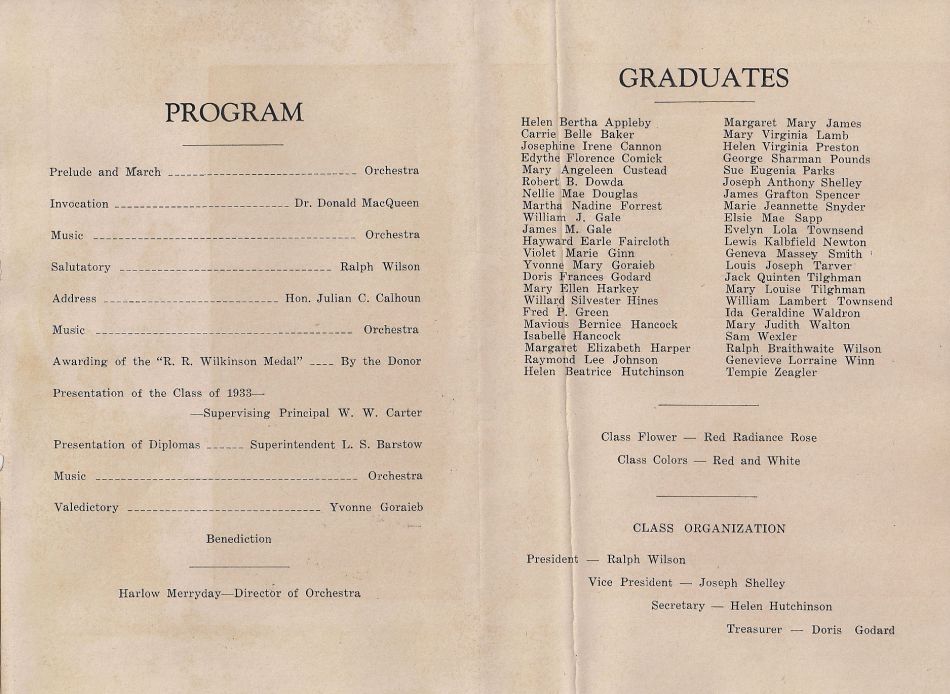 1933 Graduation Program Palatka High